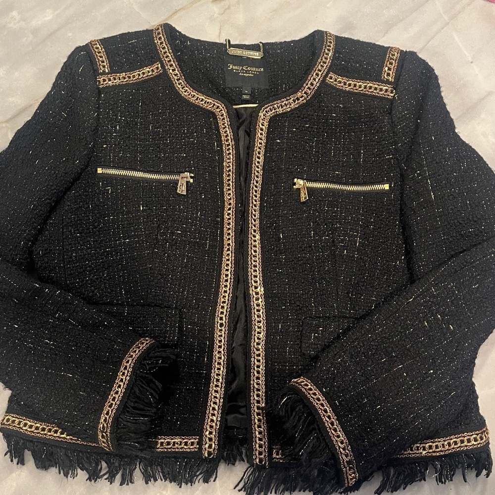 Juicy Couture Black Label Black/Gold & Metallic Tweed ‘Chanel’ Crop Jacket, L - Picture 13 of 13